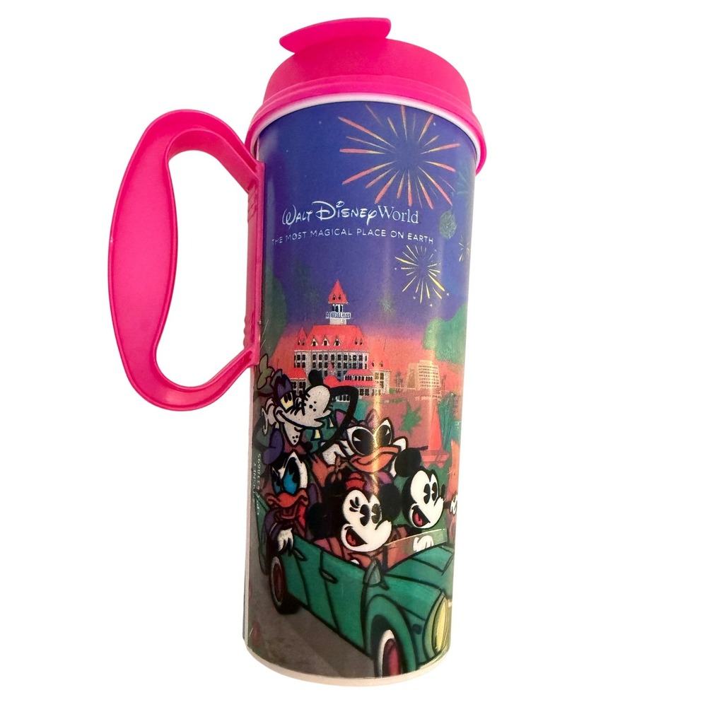 Walt Disney World Refillable Travel Mug Mickey Minnie Pink Lid Whirley SC-162